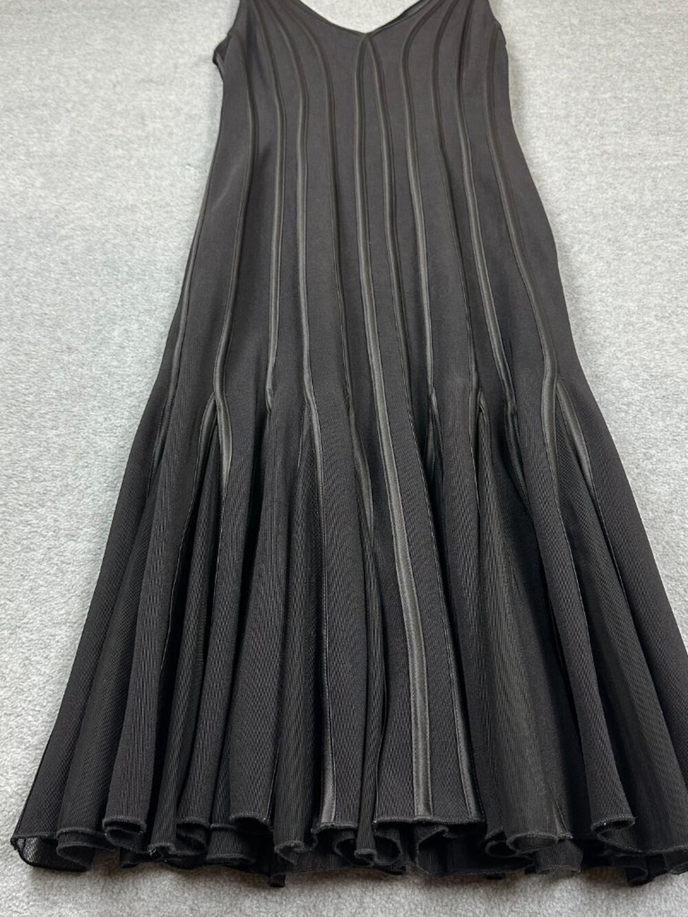 Black Whimsi Goth Vamp Dress Pleated Mesh Ribbon Piping Bodice Midi Fit Flare Sm